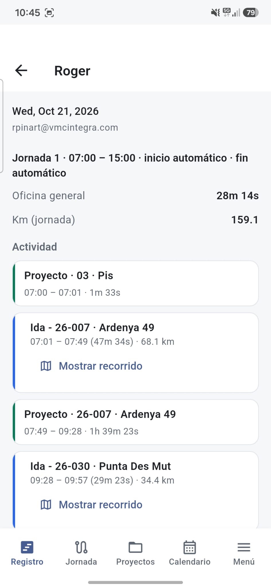 Registre de jornada a Trackify